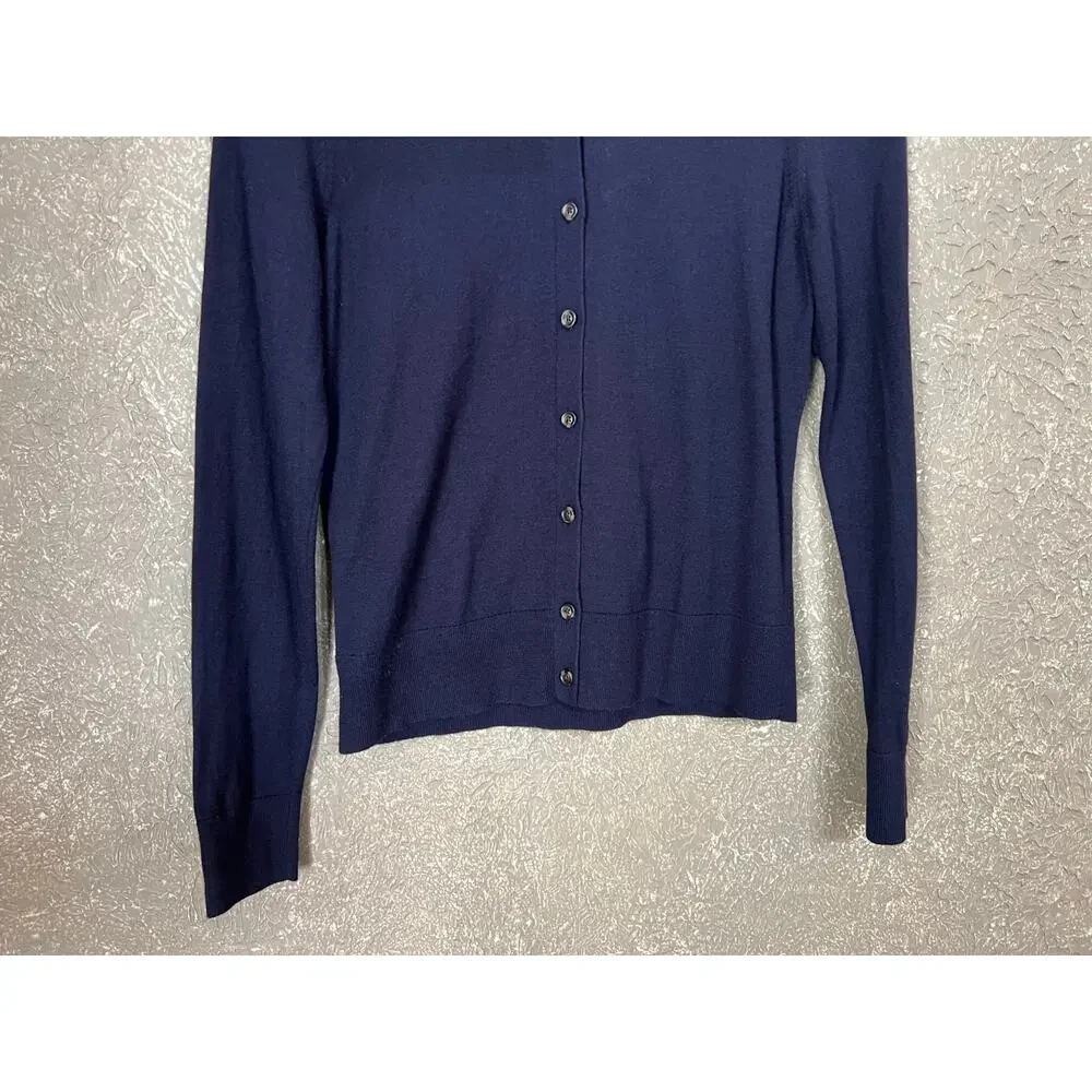 Ann Taylor Navy Blue Long Sleeve Button Front Cardigan Cotton Blend Size Medium - Picture 3 of 9